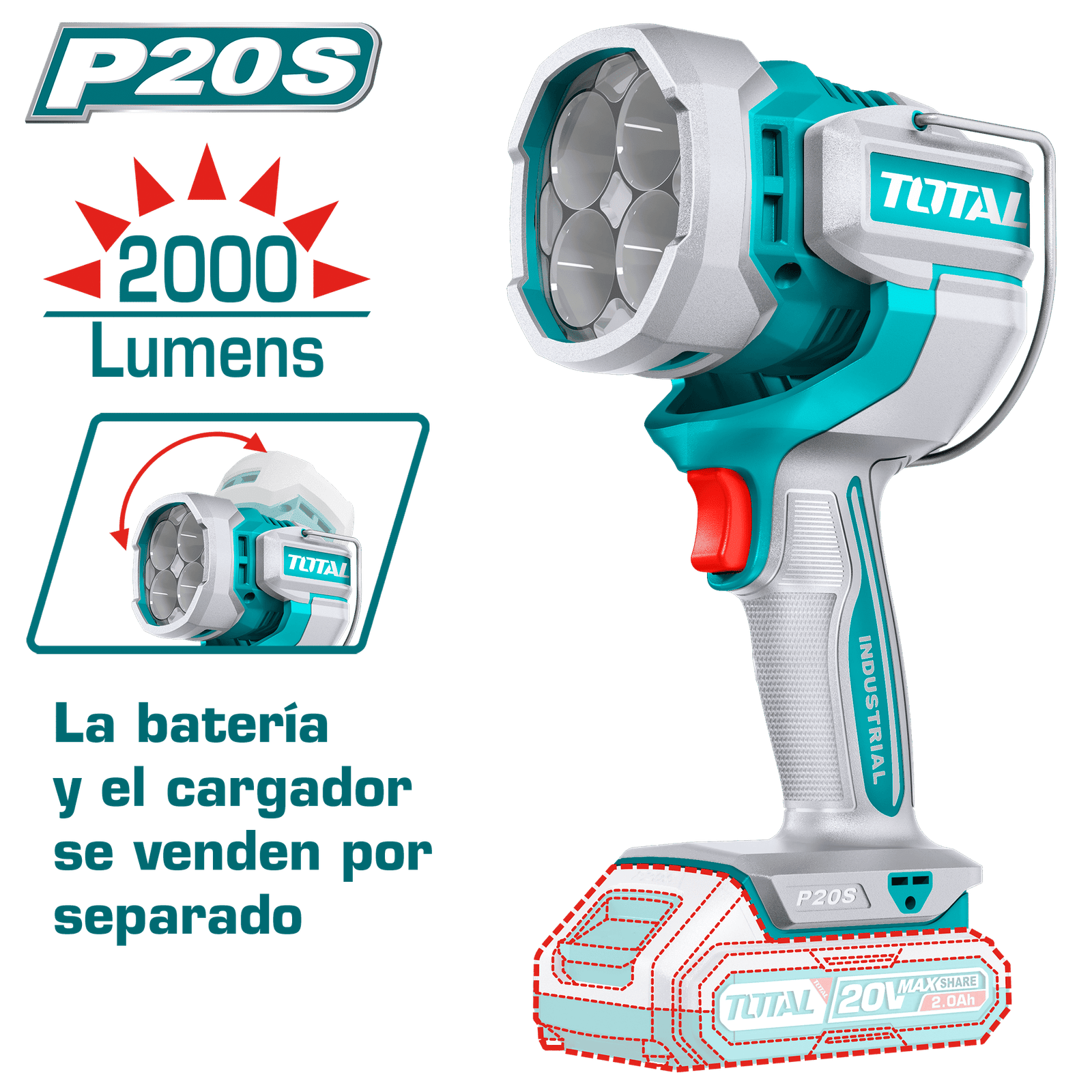 LINTERNA DE TRABAJO 2000LM LED - TOTAL - Imagen 3
