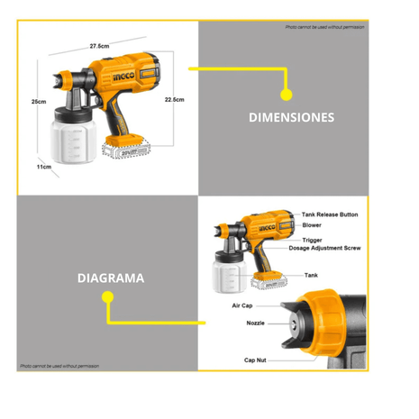 PISTOLA INALAMBRICA PARA PINTAR INGCO 20V - Imagen 3