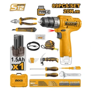 TALADRO ATORNILLADOR INGCO 12V 20NM + 89 HERRAMIENTAS