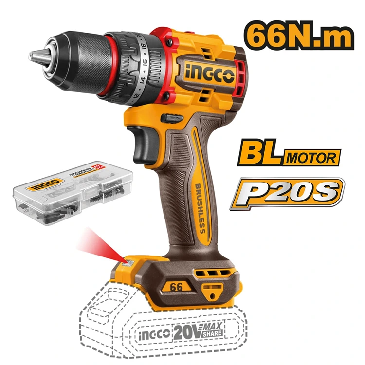 KIT BRUSHLESS INGCO PERCUTOR 20V 66NM + AMOLADORA 20V 1000W + ROTOMARTILLO 20V 2.5J - Imagen 2