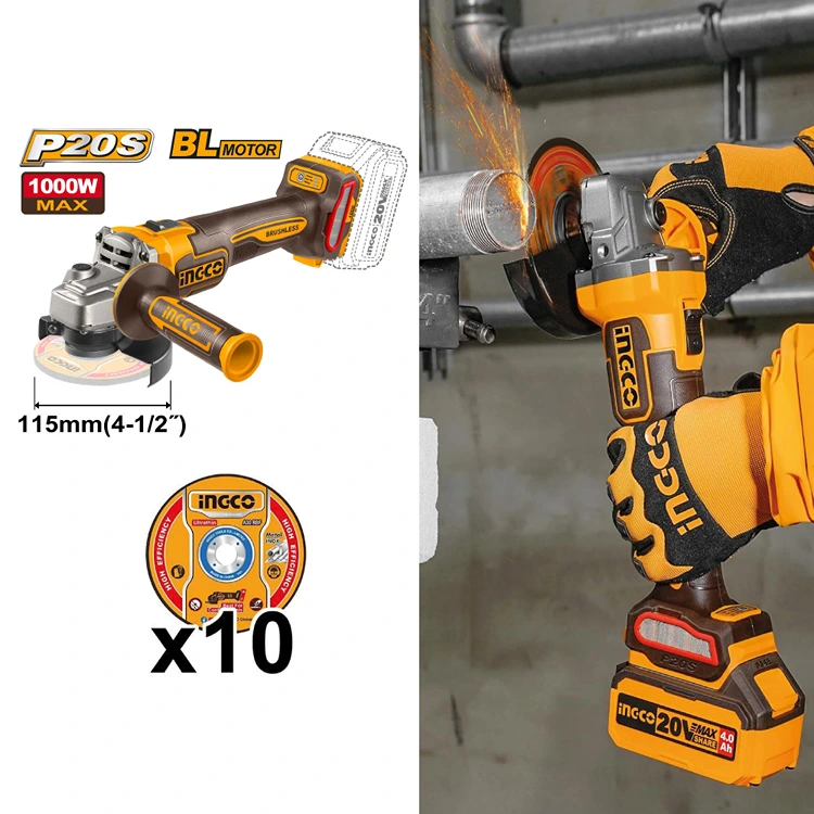 KIT BRUSHLESS INGCO PERCUTOR 20V 66NM + AMOLADORA 20V 1000W + ROTOMARTILLO 20V 2.5J - Imagen 6